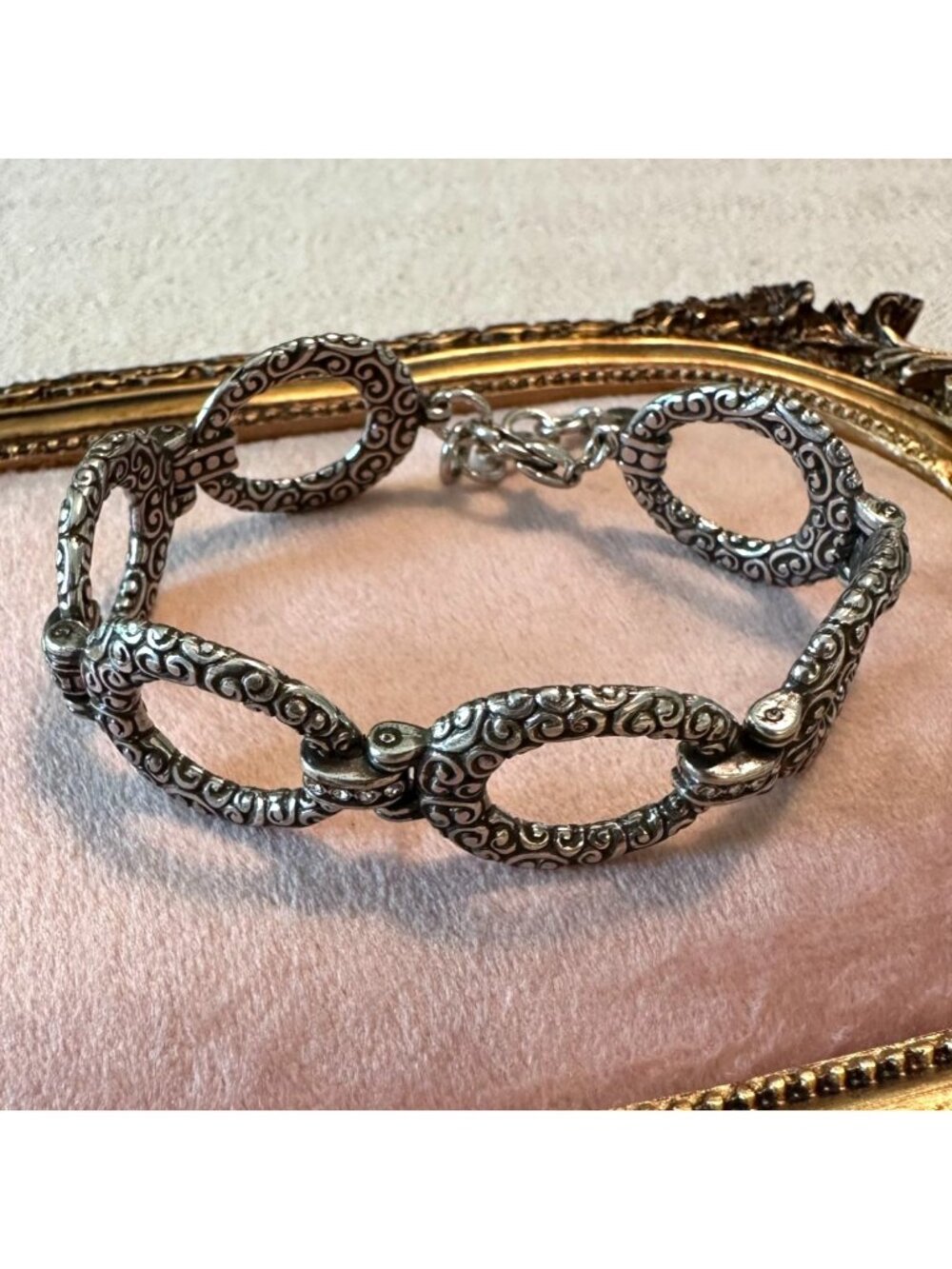 Retired Brighton Cher Jazz Link Bracelet Oval Swirl Design Adjustable Fit